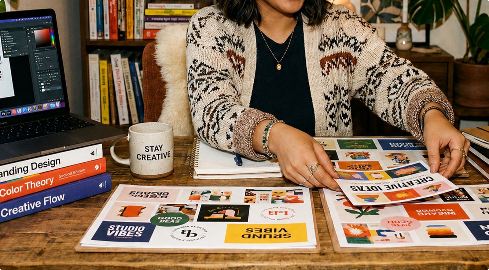 A brand style-guide spread with logo lockups, colour chips and type specimens